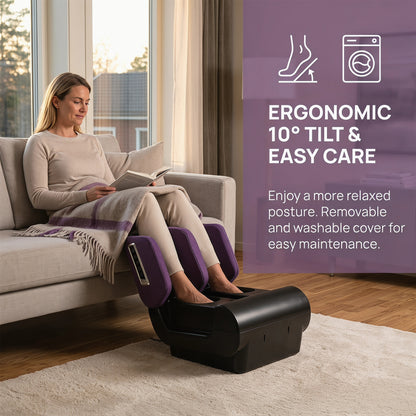 2-in-1 Foot & Calf Massager Ottoman | Heat | 360° Air Compression | 3 Modes & Intensities | Washable Sleeves | Purple & Black