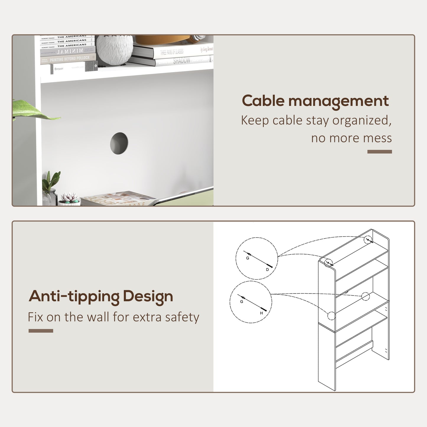 Foldable Desktop, Computer Desk with Storage Shelves, 80 x 69 x 155 cm, White