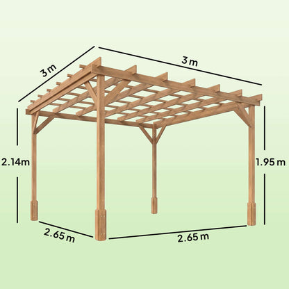 Outsunny 3 x 3 m Wooden Pergola Kit, Decorative Garden Gazebo Shelter with Stable Structure for Climbing Vines, Dark Brown