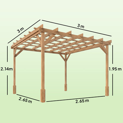 Outsunny 3 x 3 m Wooden Pergola Kit, Decorative Garden Gazebo Shelter with Stable Structure for Climbing Vines, Dark Brown