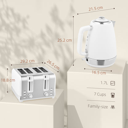 Stainless Steel Kettle and Toaster Set, 1.7L 3000W Rapid Boil Jug Kettle with UK Strix Thermostat, Limescale Filter, 4 Slice Toaster with 7 Browning Controls
