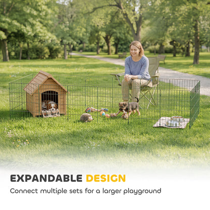 8-Panel Dog Playpen & Puppy Pen | Soft PE Coating | Configurable Shapes | 4 Outdoor Stakes | Foldable | Suits Dogs Under 15kg | 60cm Height | Green