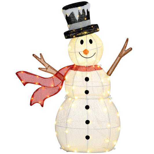 Outsunny 3FT Lighted Christmas Snowman, Waterproof Light up Yard Decor with 78 Warm-White LED Lights for Indoor Outdoor Garden, White