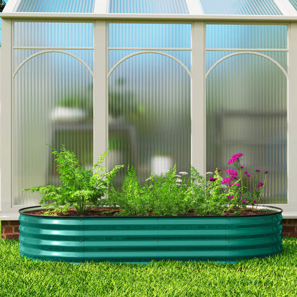 Flexible Galvanised Steel Raised Garden Bed | Safety Rubber Edging | Open Bottom | Configurable Round Oval or Oblong | 180x90x30cm | For Flowers Herbs & Succulents | Light Green