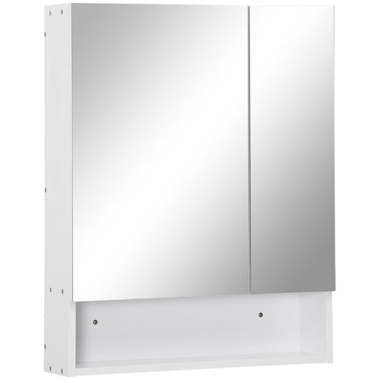 Kleankin Bathroom Cabinet with Mirror, Wall Mounted Bathroom Mirror Cabinet with Adjustable Shelf, 2 Doors Storage Cupboard, White