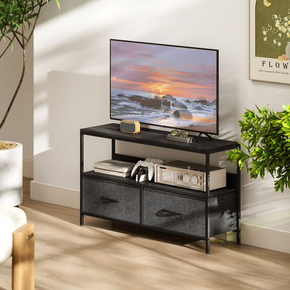TV Stand Cabinet with 2 Foldable Drawers - Black / White