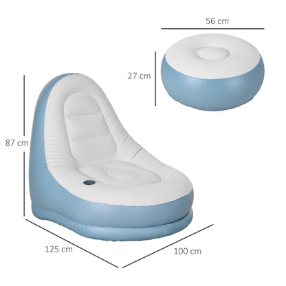 Outsunny Inflatable Tub Chair and Footstool Perfect for Camping - Blue/White