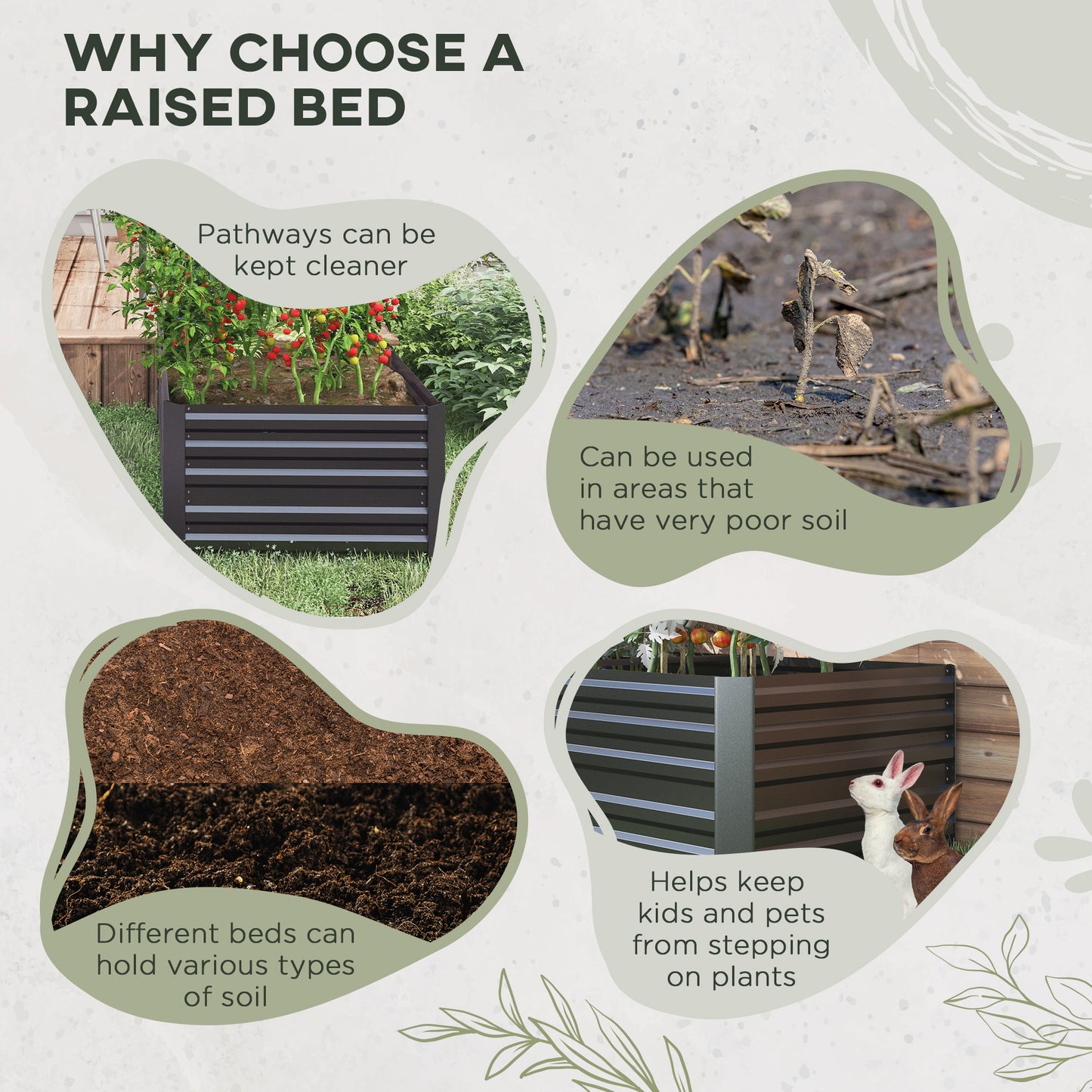 Set of 2 Raised Beds for Garden, Galvanised Steel Outdoor Planters Multi-reinforced Rods for Vegetables, Plants, Flowers and Herbs, 180 x 90 x 59 cm