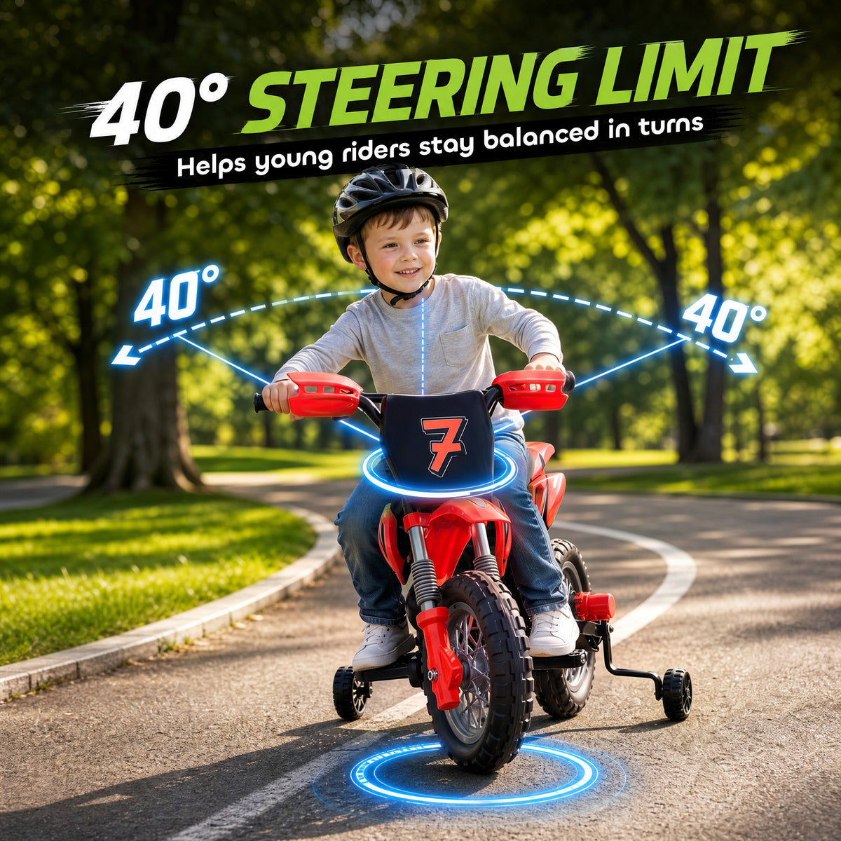 AIYAPLAY 12V Kids Electric Ride-On Motorbike | Red, Orange or Green | Dual 35W Motors, Training Wheels & Rear Suspension | Ages 3–6