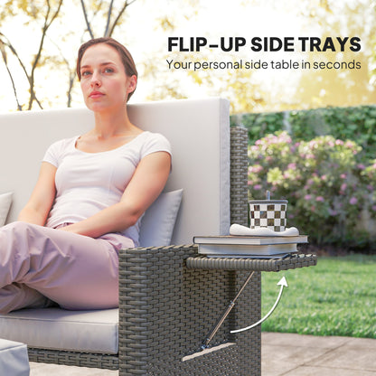Rattan Chill Out Day Bed, with Footstool - Light Grey
