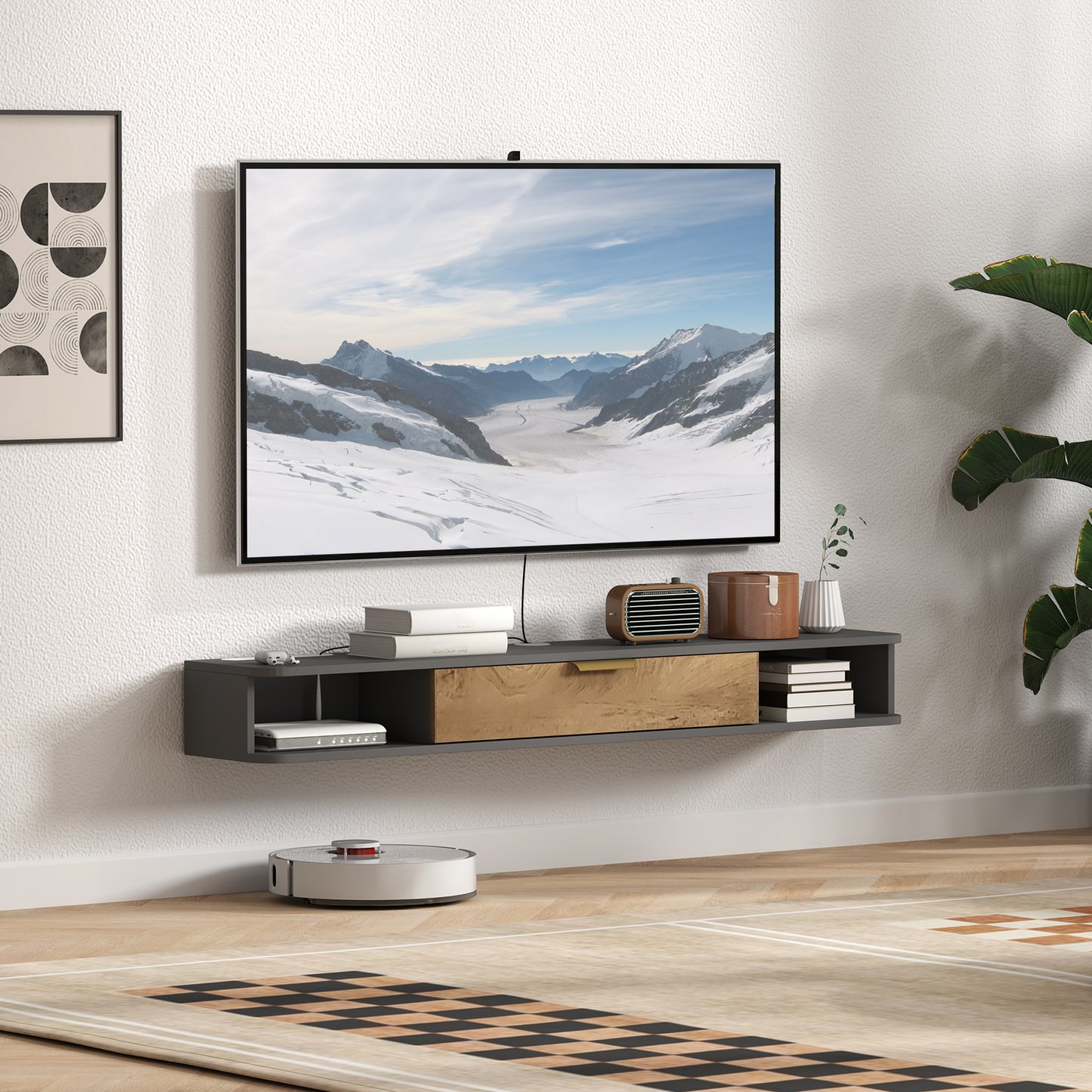 140 cm Floating TV Stand with Storage - Charcoal Grey