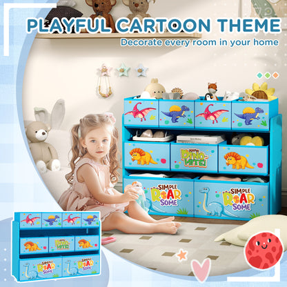 AIYAPLAY 3-Tier Kids Storage Unit with 9 Non-Woven Fabric Boxes for Toys, Books for Bedroom, Nursery, Blue