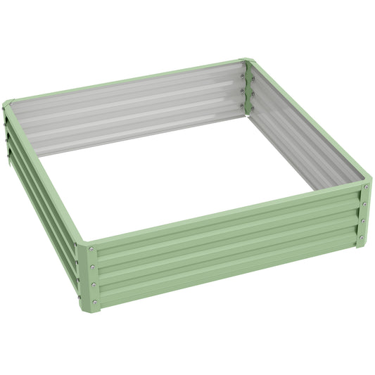 Square Galvanised Steel Raised Garden Bed | 120x120x30cm | Open Base | Slot-Together | Vegetables, Flowers & Herbs | Light Green
