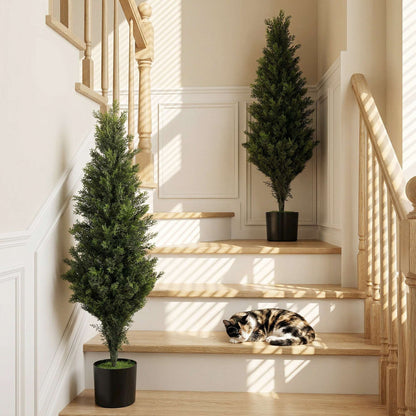 Set of 2 Artificial Cypress Trees | 90cm | 564 PE Leaves | Shapeable Branches | Cement Base | No Maintenance | Green