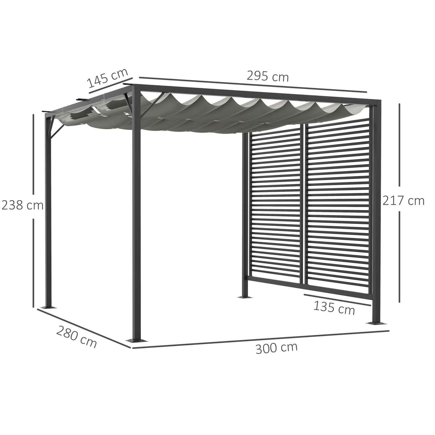 Outsunny 3 x 2.8m Metal Pergola, with Retractable Fabric Roof - Grey