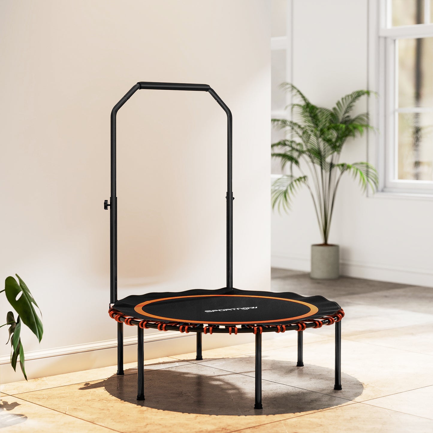 SPORTNOW 40" Foldable Fitness Trampoline Rebounder with Handle, Orange / Green / Pink