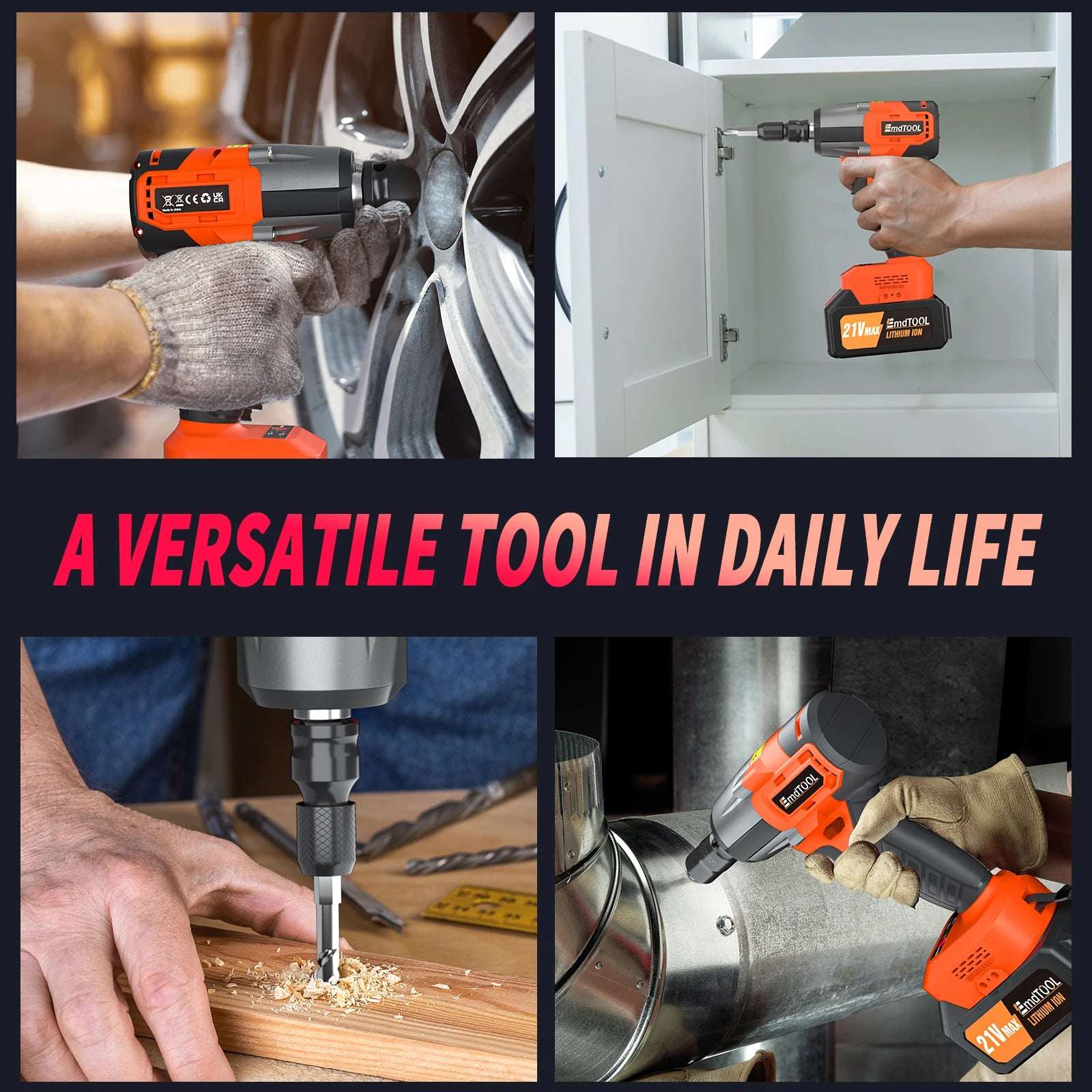 Cordless Brushless  Impact Gun Driver Wrench, Variable Speed 3200RPM & Max Torque 1500Nm & 4 Socket Set