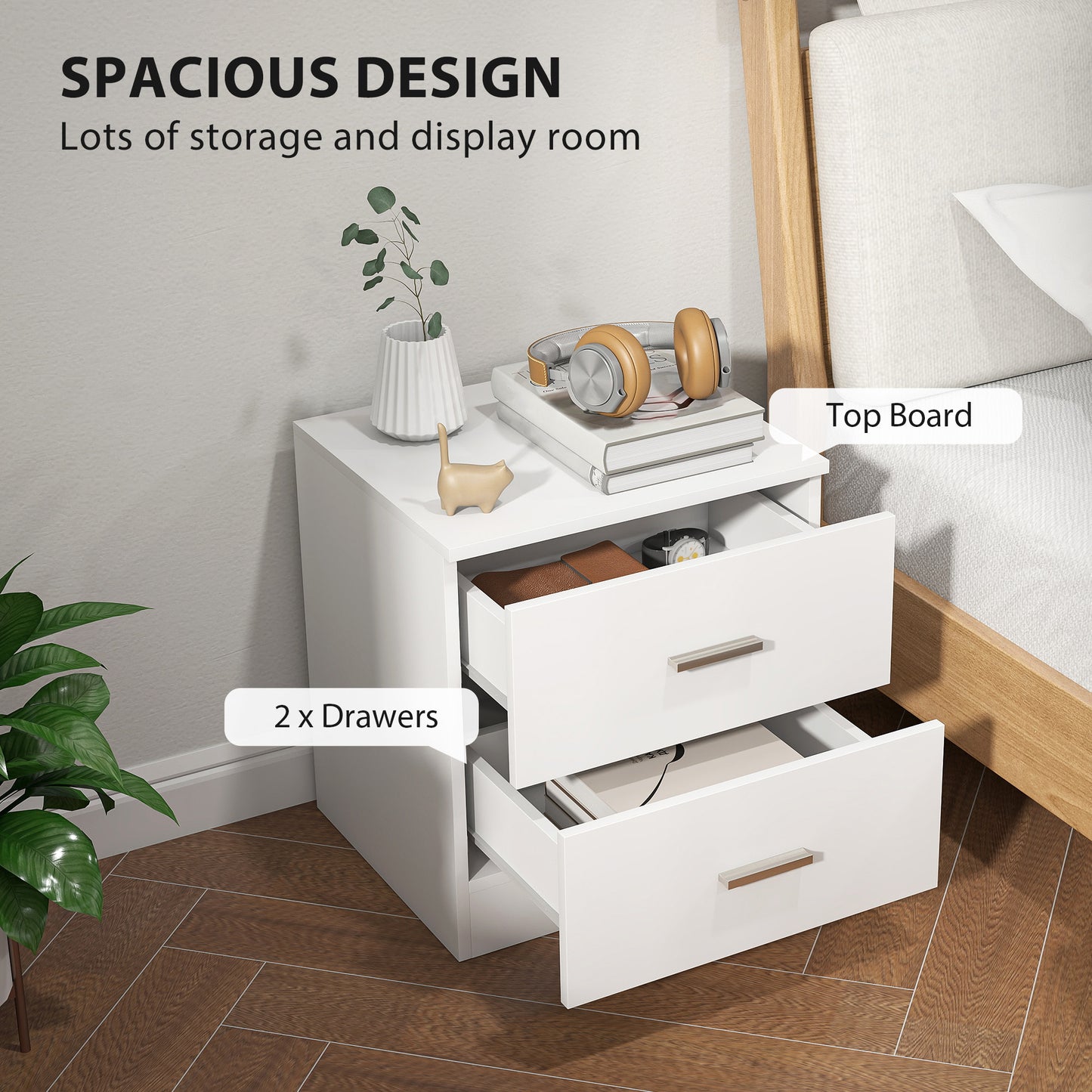 Set of 2 Modern Bedside Tables | 2 Drawers | Clean White Finish | 45x49cm