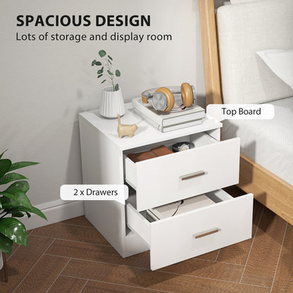 Set of 2 Modern Bedside Tables | 2 Drawers | Clean White Finish | 45x49cm