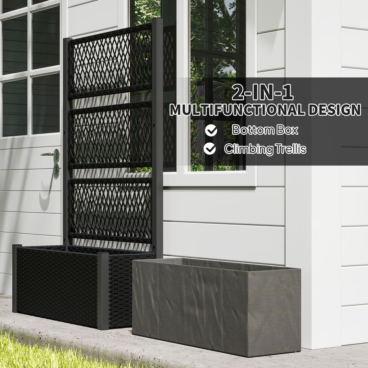 Outsunny Garden Planter Box with Trellis, Liner for Climbing Plants, Vegetables, Flowers, 90 x 35 x 148 cm, Charcoal Grey / Mixed Grey