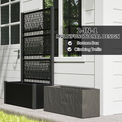 Outsunny Garden Planter Box with Trellis, Liner for Climbing Plants, Vegetables, Flowers, 90 x 35 x 148 cm, Charcoal Grey / Mixed Grey