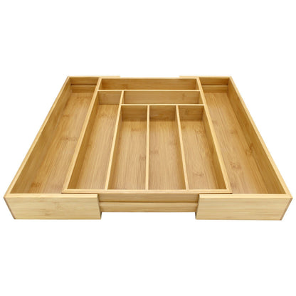 Maison & White Bamboo Extending Cutlery Tray | 6–8 Compartments | Adjustable Drawer Organiser, 29–46cm Wide | Natural Bamboo, 41cm Long
