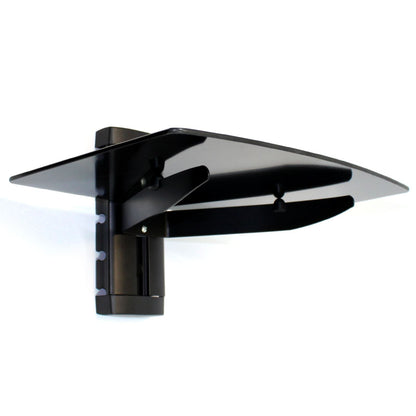 Maison & White Tempered Black Glass Floating Shelf 1 Tier | Integrated Cable Management | 36x25x20.5cm | Holds 10kg | Gaming Console DVD Speaker Router | Fixings Included | 2-Year Warranty