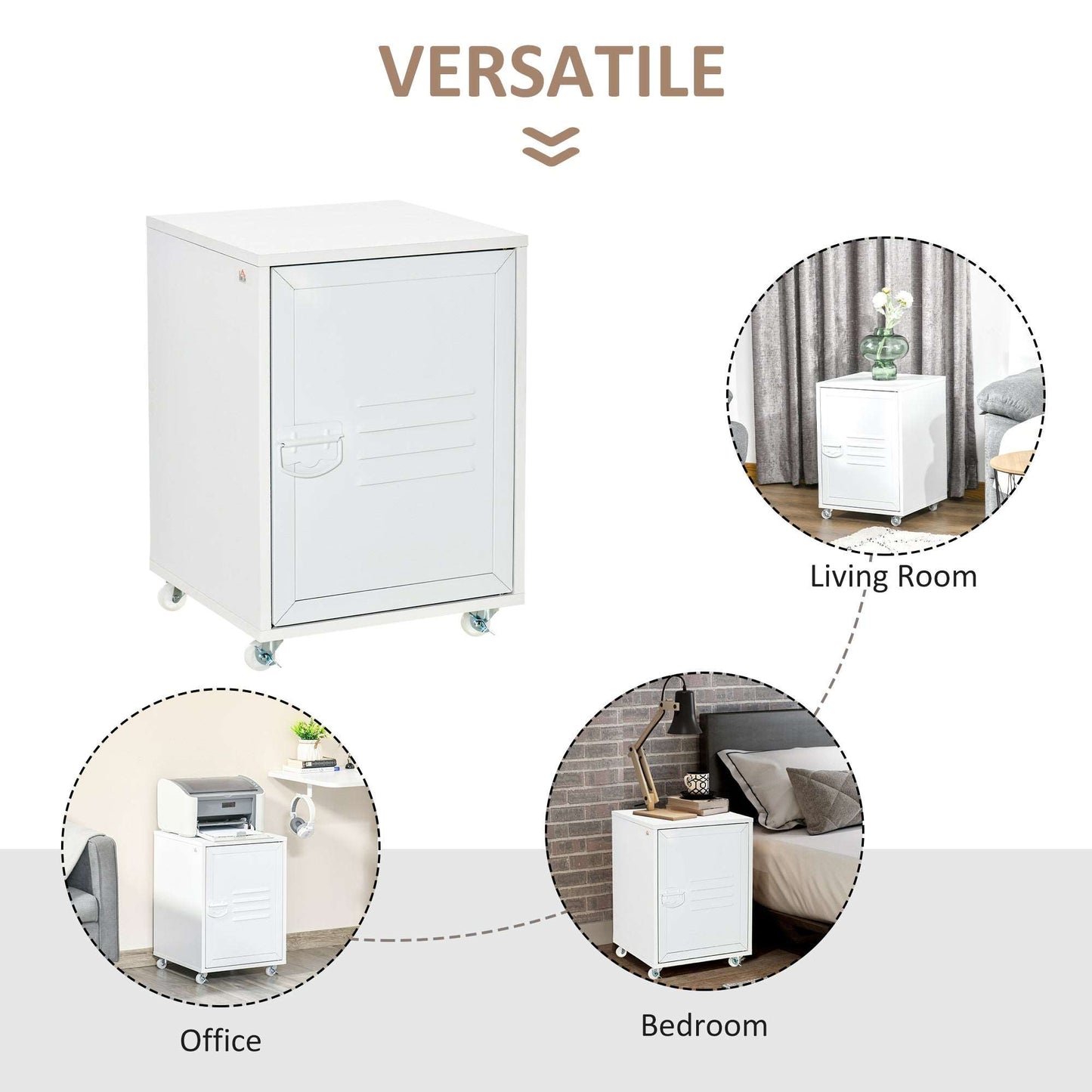 Industrial Bedside Table, Rolling End Side Table, Mobile Storage Cabinet With Adjustable Shelf, Wheels & Metal Door for Bedroom, Living Room