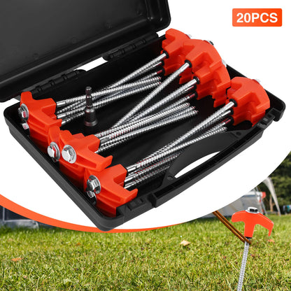 20 Pack 7Inch Pegs Screw in Drill Top & Hex Head Driver and Storage Box Heavy Duty Ground Pegs Awning Pegs for Camping Grassland