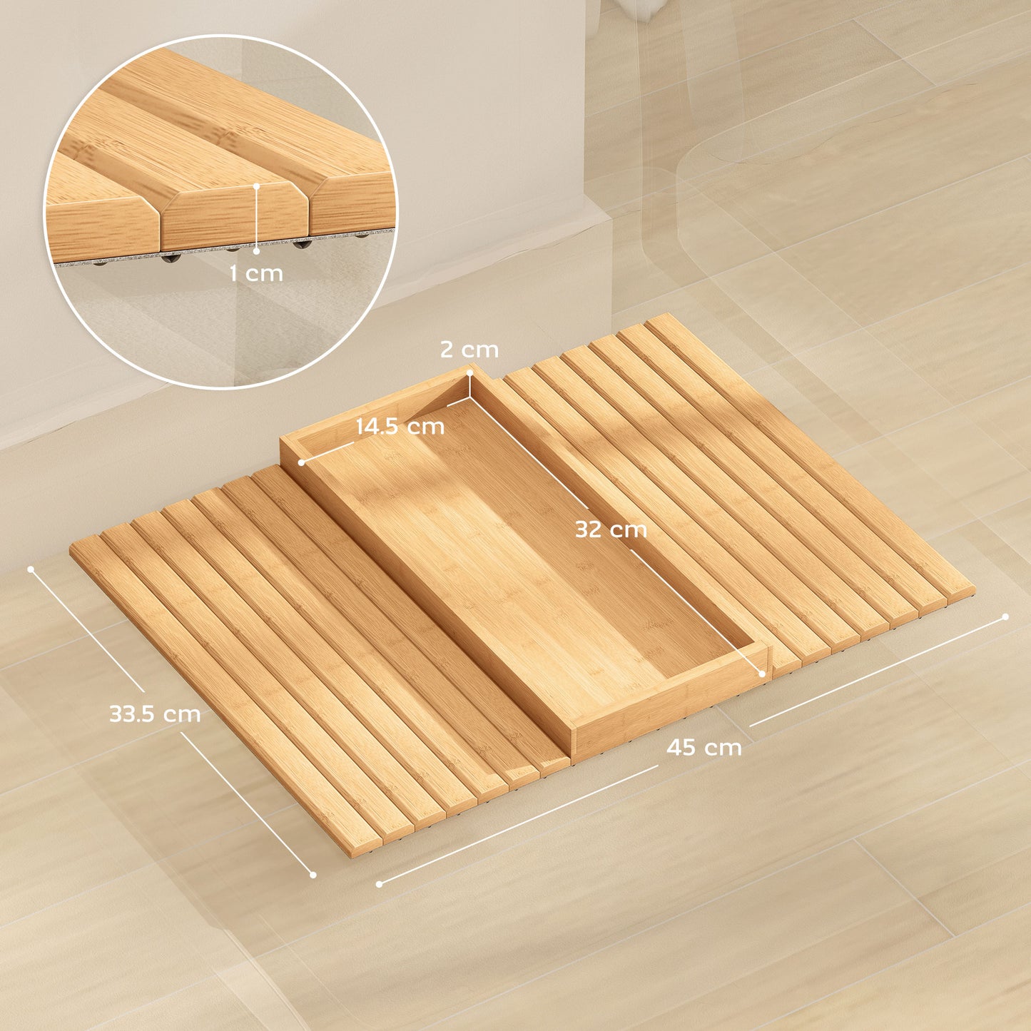 Bamboo Sofa Arm Tray | Foldable | 2cm Recessed Anti-Slip Tray | Drinks & Snacks | No Assembly | Natural Wood Finish