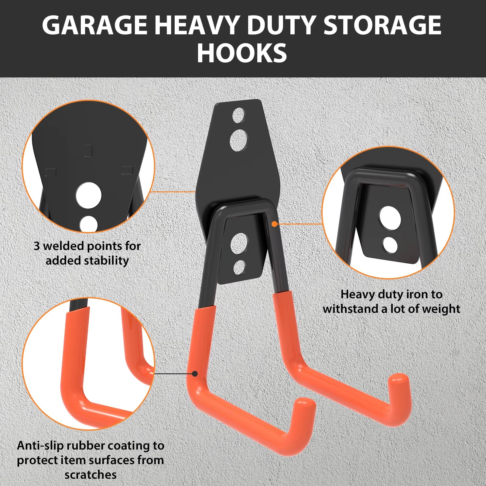 10 Pack Heavy Duty Garage Storage Hooks Steel Tool Hangers for Wall Mount Utility Hanger with Anti-Slip Coating for Tools
