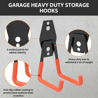 10 Pack Heavy Duty Garage Storage Hooks Steel Tool Hangers for Wall Mount Utility Hanger with Anti-Slip Coating for Tools