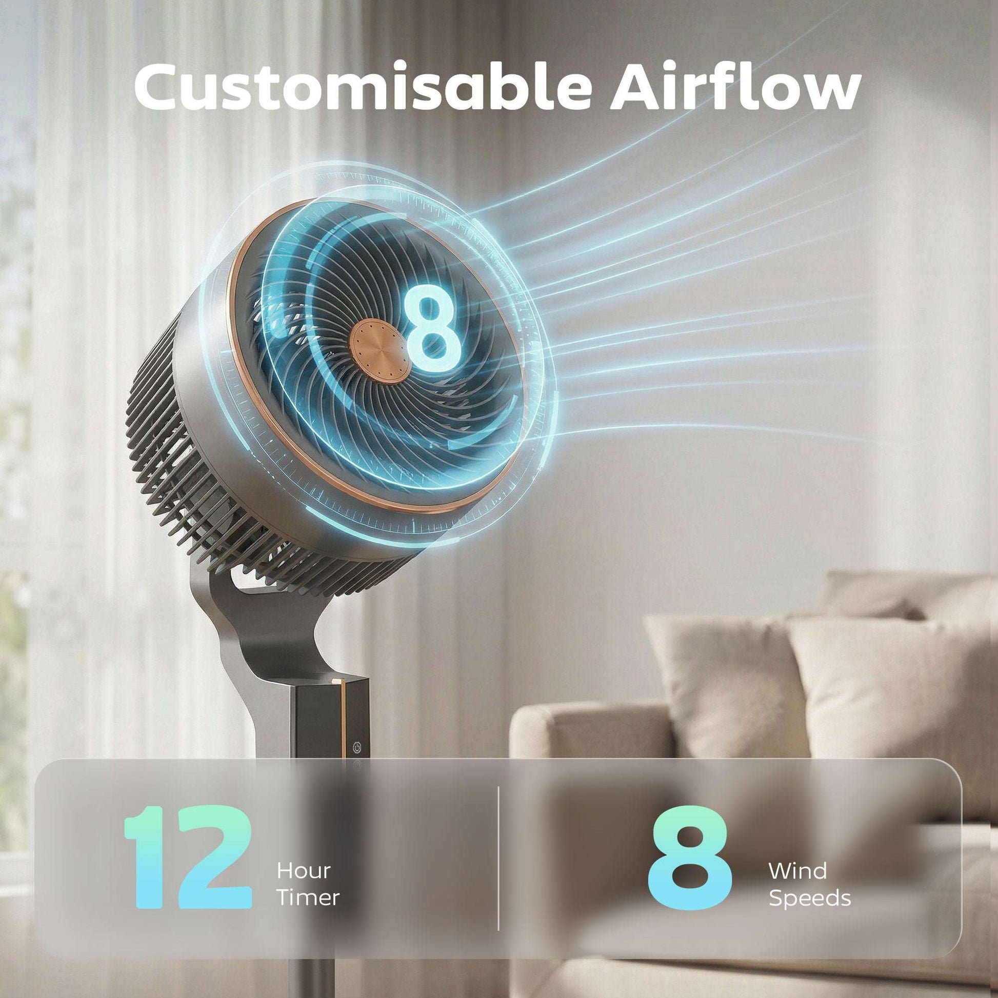 Pedestal Standing Fan | 20dB Sleep Mode | 8 Speeds | 17.1m³/min Airflow | 85° Oscillation | Aromatherapy Pad | Detachable Grill | 5m Remote | 12H Timer | 60W | 115cm | Grey