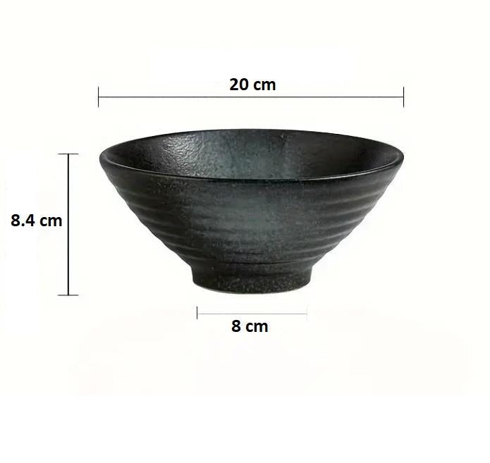 Maison & White Ramen Bowl Set of 2 | Blue-Finish Stoneware, 20cm & 1000ml Each | Wooden Chopsticks & Spoons Included | 2-Year Warranty