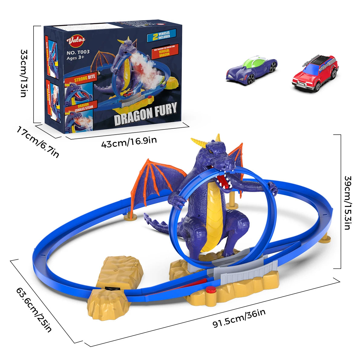 VATOS Dragon Fury Track Cars Set Toy Christmas Gift Dragon Bite the Car Spray Tracks Racing Car Indoor Game 2 Players Kids Boys