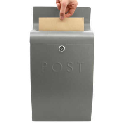 Maison & White Grey Galvanised Steel Wall Mounted Post Box | Lockable | 2 Keys | Overhanging Lid | Weather-Resistant | 37x25.5x9cm | Wall Fixings Included | 2-Year Warranty