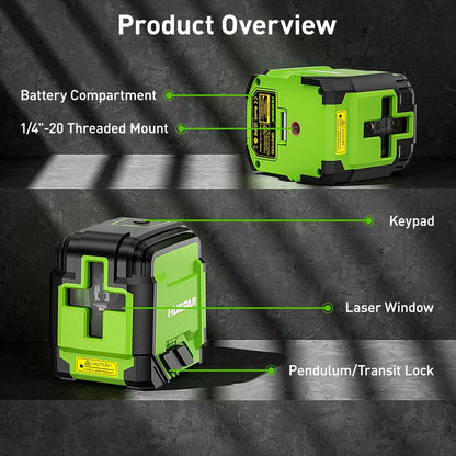Huepar Cross Line Laser Level with 0.65M Tripod 2 Lines Germany Osram Self-Leveling Horizontal & Vertical Laser Leveling Tool