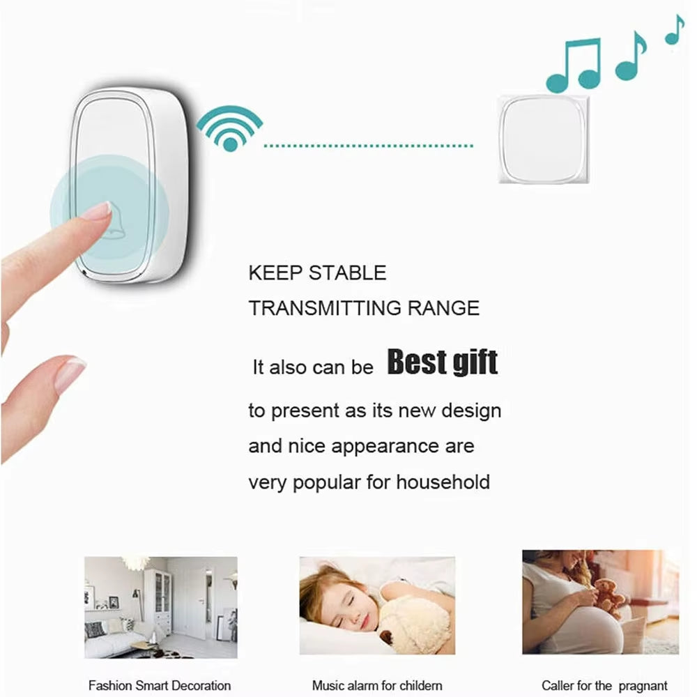 Wireless Doorbell Waterproof Wall Plug-In Cordless Door Bell with 300M/1000Ft Long Range, 4 Levels Volume 36 Melodies Ringstones