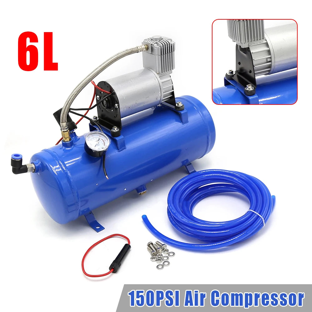 150PSI 12V DC Onboard Air Horn Compressor System Kit Suitable for Truck Cars SUV Boat Tractor RV Off-Road Vehicle