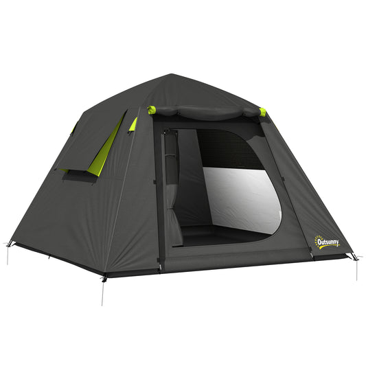 2-Person Camping Tent | 3000mm Waterproof | 190T Polyester | 2 Doors & 2 Windows | Fibreglass Poles | Grey & Green