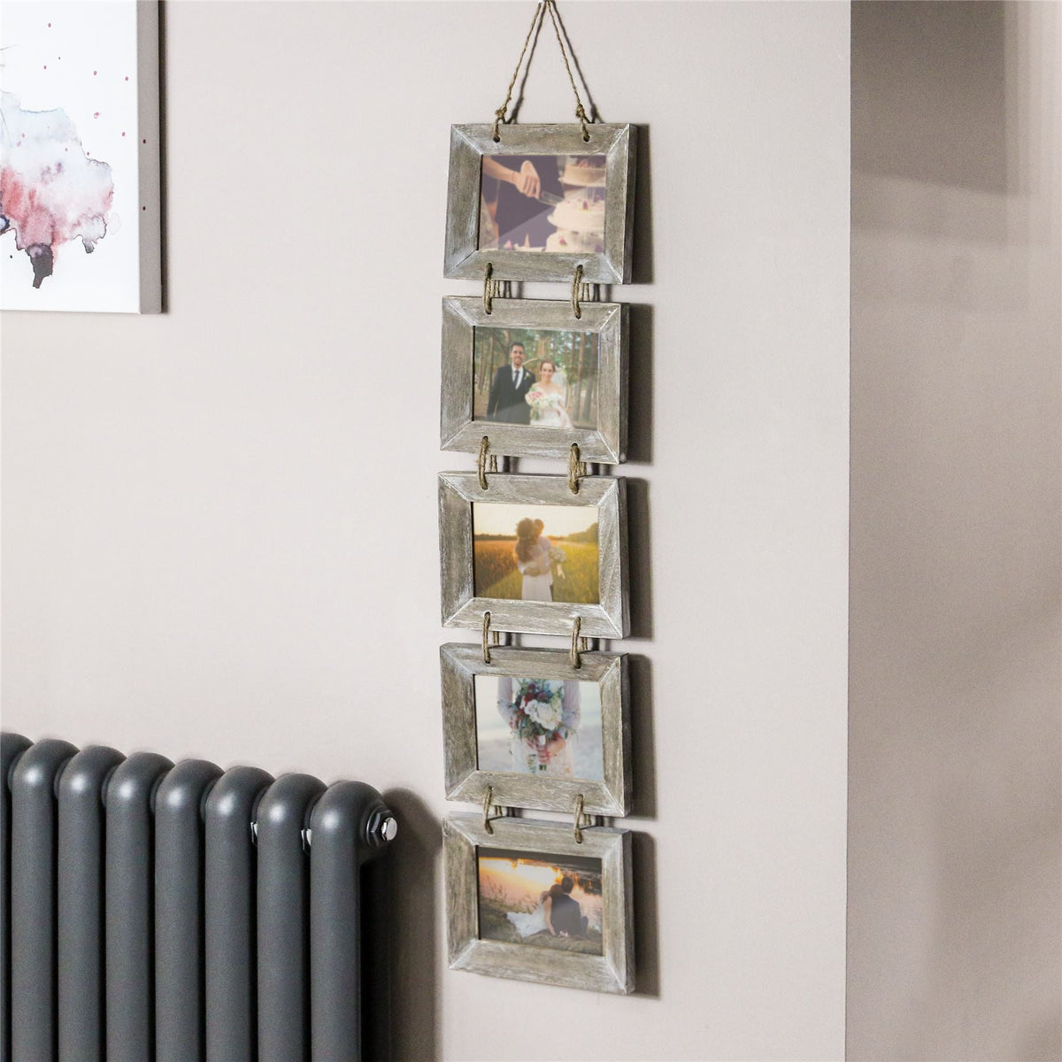 Maison & White 5 Hanging Wooden Photo Frame Hanger Set | Hardwood Vintage Rustic | Holds 6x4 Photos | 89x21.5x2cm | Wedding Housewarming Birthday Gift | Wall Display | 2-Year Warranty