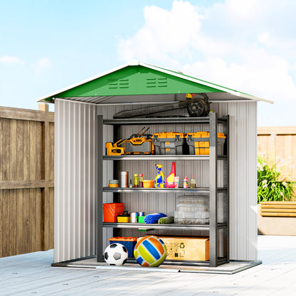 Galvanised Steel Garden Storage Shed | Double Sliding Lockable Door | 4 Vents | Sloped Roof | Steel Tile Roof & Walls | 194x107x191cm | 1.8m² | Green