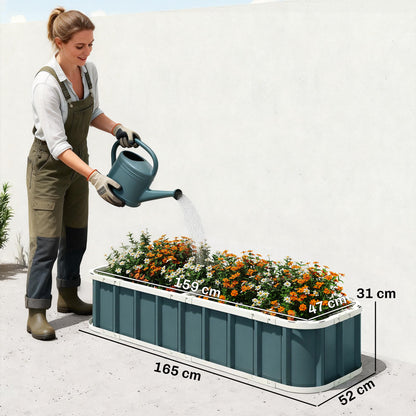 Galvanised Steel Raised Garden Bed | Folded Safety Edges | Snap-On Tool-Free Assembly | Powder-Coated Rust-Resistant | Open Bottom | 165x52x31cm | Herbs Flowers & Veg | Dark Grey