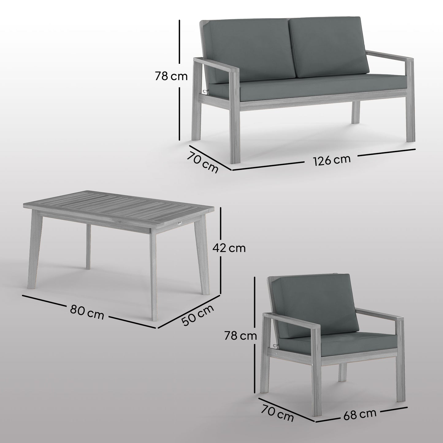 Outsunny 4-Piece Acacia Wooden Garden Furniture Set with Cushions - Light Grey