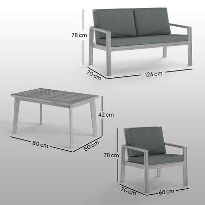 Outsunny 4-Piece Acacia Wooden Garden Furniture Set with Cushions - Light Grey