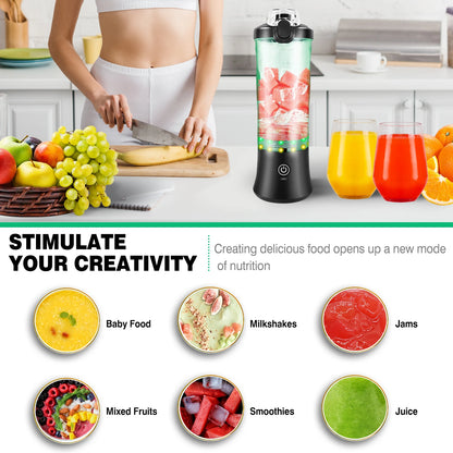 600ML Portable Mini Blender, Usb Rechargeable Small Smoothie Blending Machine, Large Capacity Travel Blender Portable Smoothies, Blends Ice