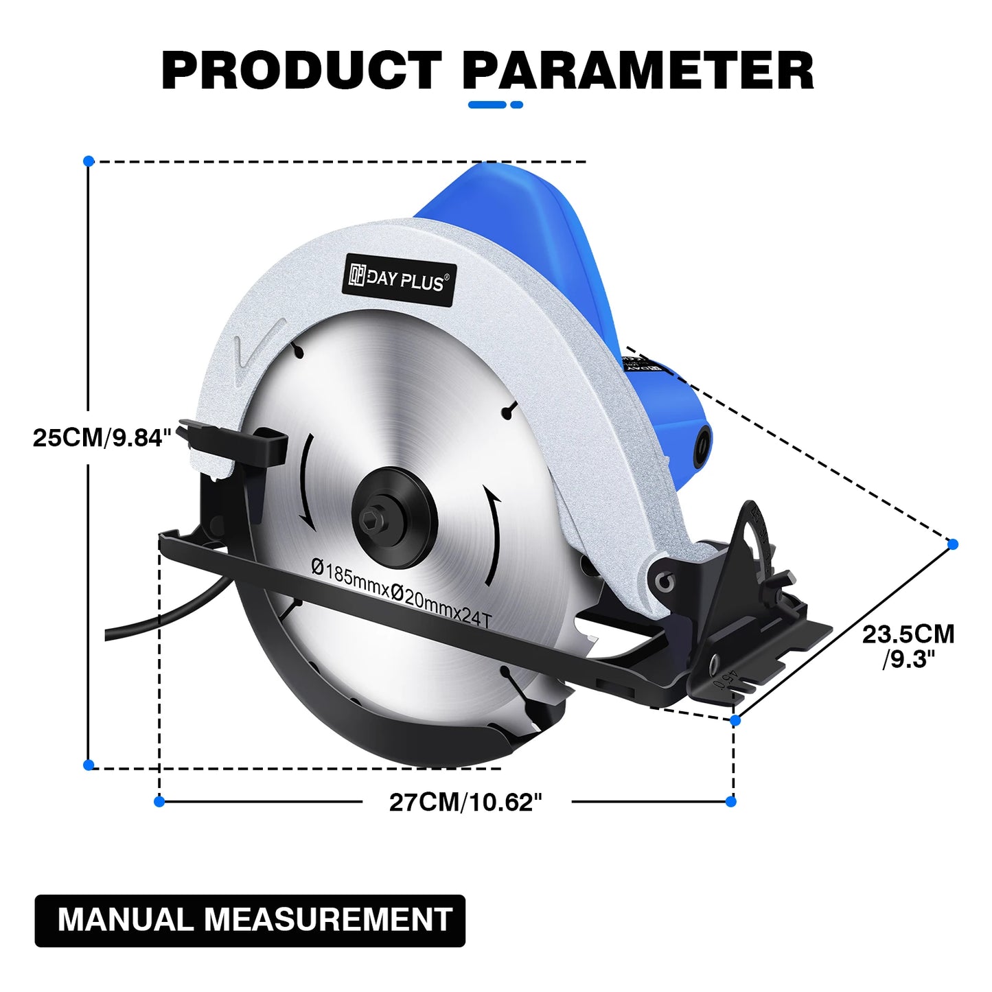 Circular Saw, 1500W 5000RPM Electric Power Circular Saw With Laser Guide,0 to 45° Bevel Angle, 180mm Saw Blade,55mm