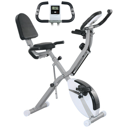 5-In-1 Folding Exercise Bike with Arm Workout Bands, Quiet 8-Level Magnetic Resistance Foldable Exercise Bike with LCD, Tablet Holder, White