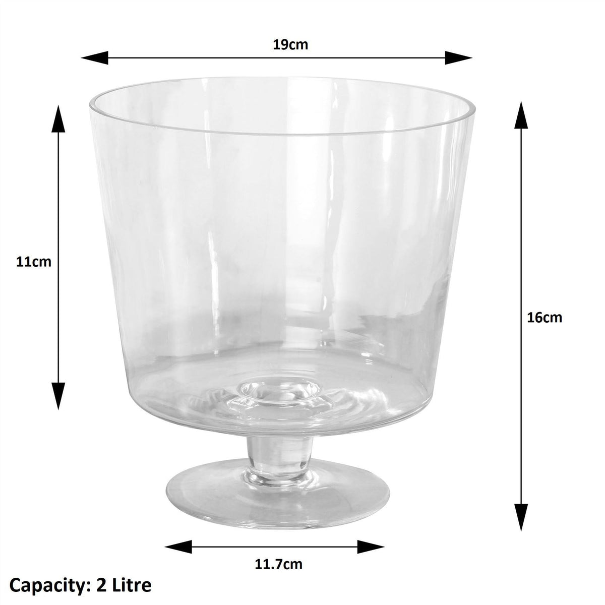 Maison & White Footed Glass Trifle Bowl | 2 Litre | 19x19x16cm | Handmade | Dishwasher Safe | Serves 6+ | 2-Year Warranty