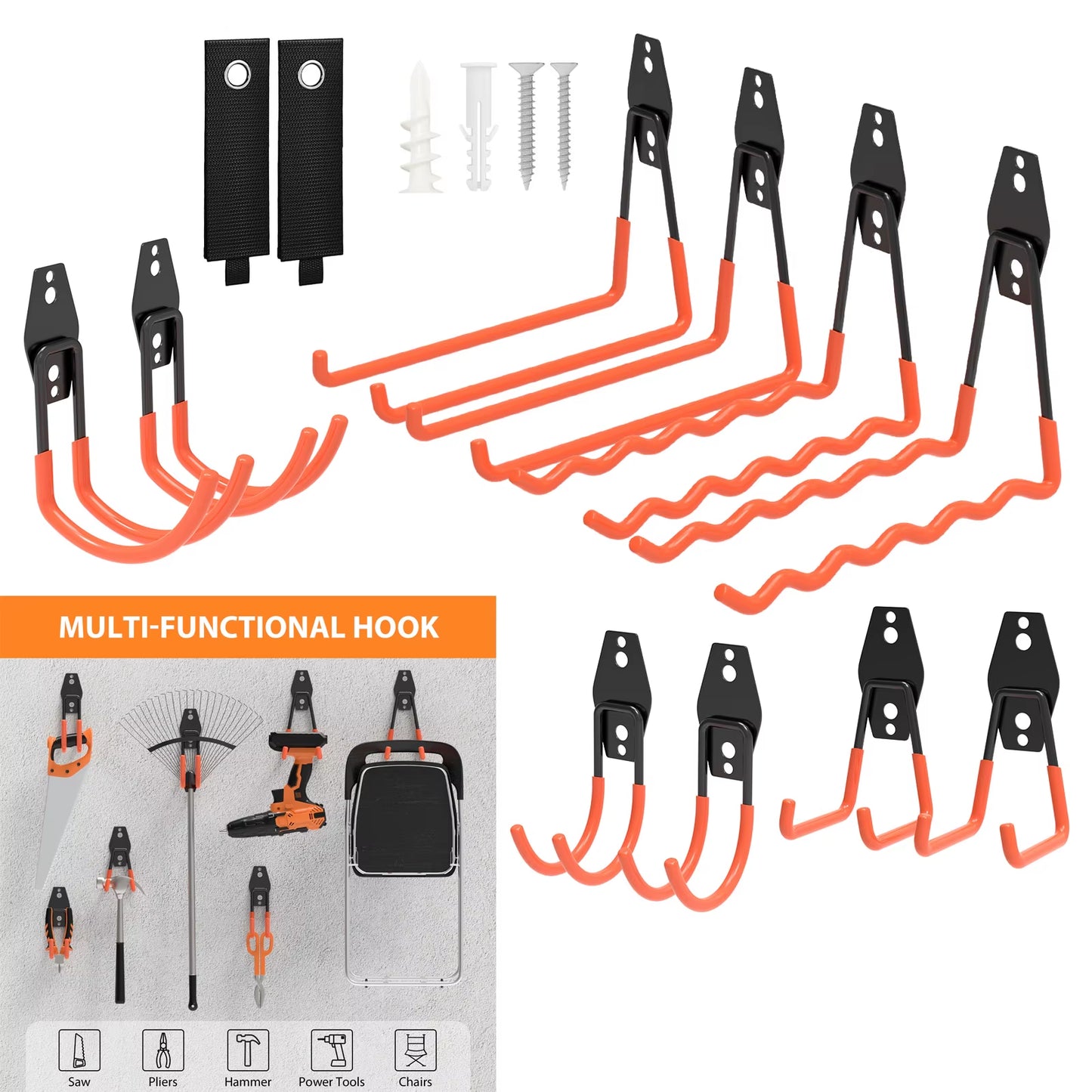 10 Pack Heavy Duty Garage Storage Hooks Steel Tool Hangers for Wall Mount Utility Hanger with Anti-Slip Coating for Tools